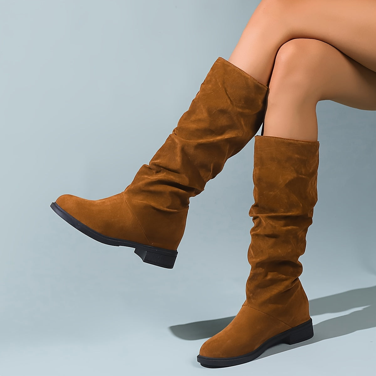 Women's Mid-Heel Slip-On Boots with Cushioned Sole in Pink White Beige Navy