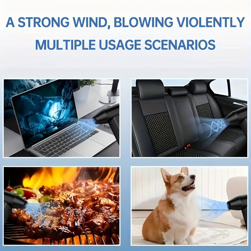 Portativ Turbo Fan Blower, Tugma Bilan Boshqarish, Ichki va Tashqi Foydalanish Uchun Mos. Qor Olib Tashlash, BBQ Uglerod Tozalash va Boshqa Tashqi Ishlar Uchun Ideal. Yuqori Tezlikda Qo'l Bilan Tozalash Funktsiyasi va Ko'p Funktsiyali Tashqi Asbob. USB