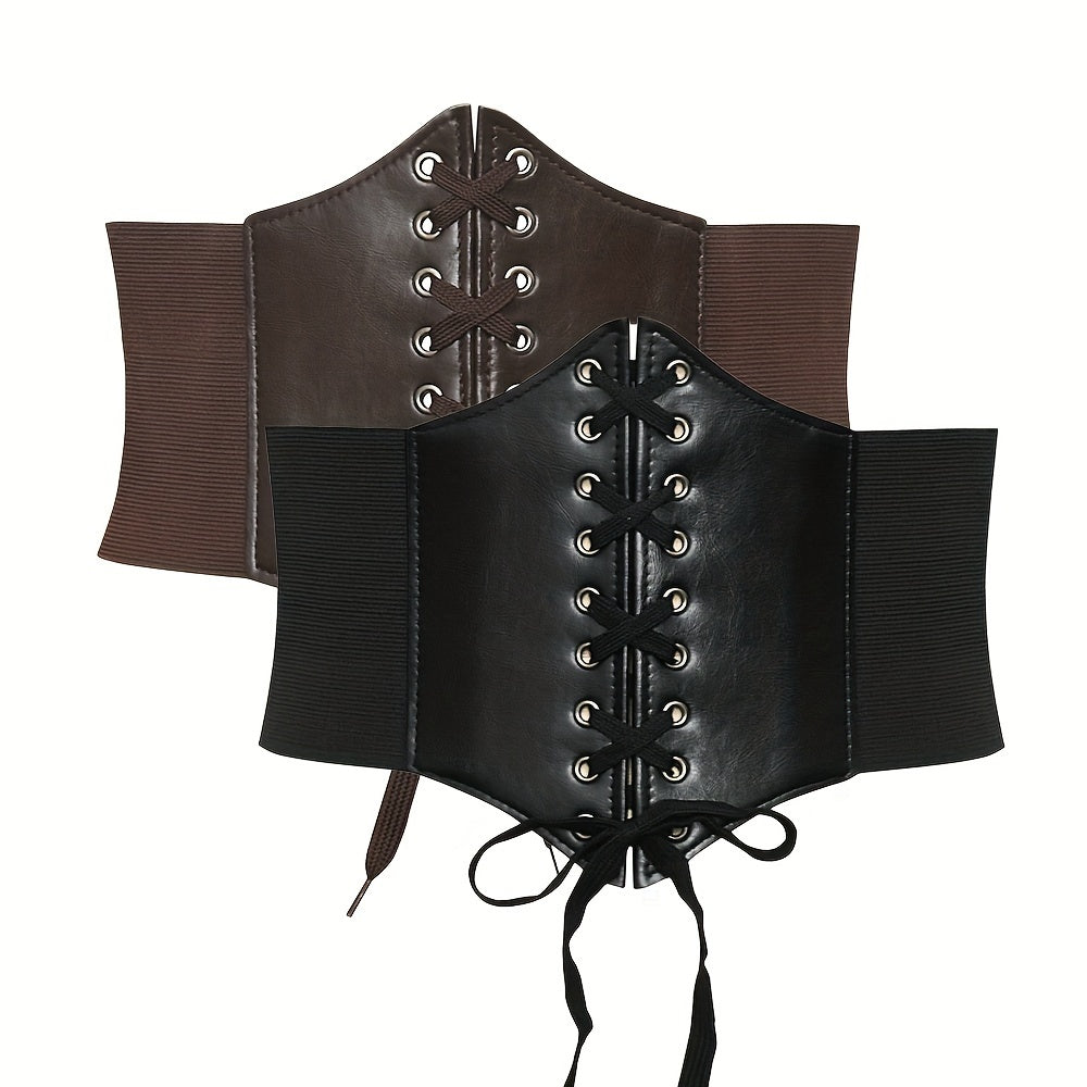 Women's Solid Color Elastic Waist Shaping Belt with Rivets for Casual and Party Wear