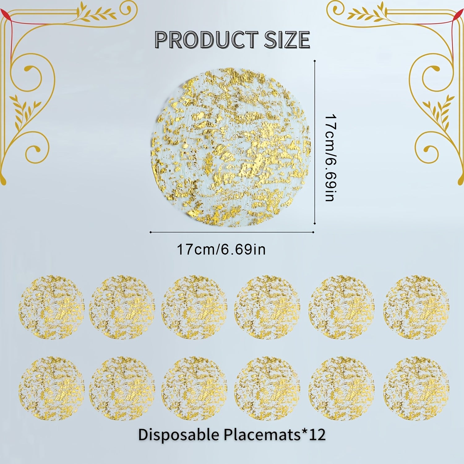 12-Piece Gold Glitter Foil Round Placemats for Weddings and Celebrations