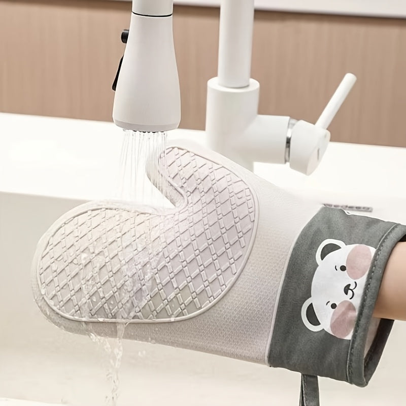 Silicone Heat-Resistant Oven Gloves 1 Pair Non-Slip Microwave Safe Baking Mitts