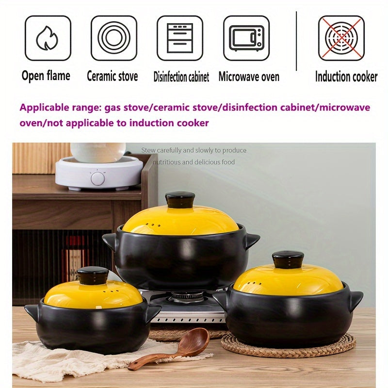 Green Ceramic Round Pot with Lid Microwave Safe High-Temperature Resistant Non-Stick for Soup Stew