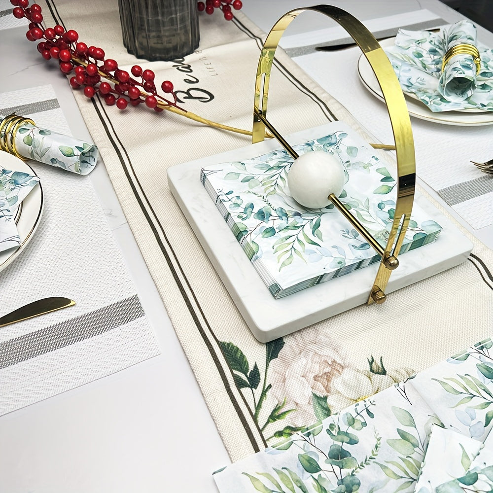 Qayta ishlatiladigan salfetka to'plami, Eucalyptus bargi bosimi, 20, 40, 60 ta, 2-qavatli, 33 sm