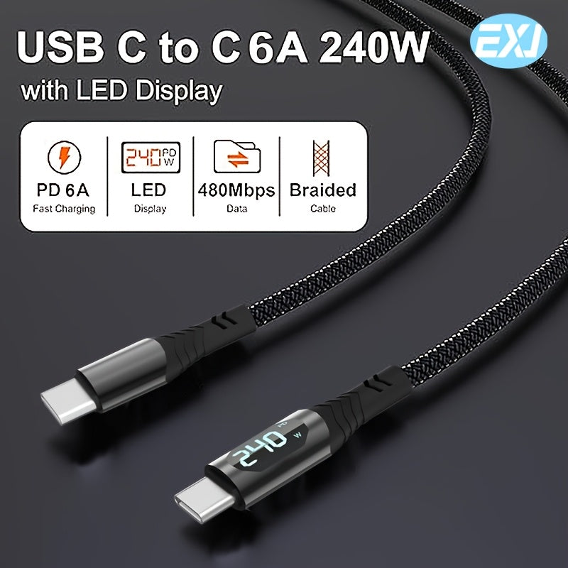 Nylon Braided USB C to C and USB A to C Fast Charging Data Cable with Digital Display