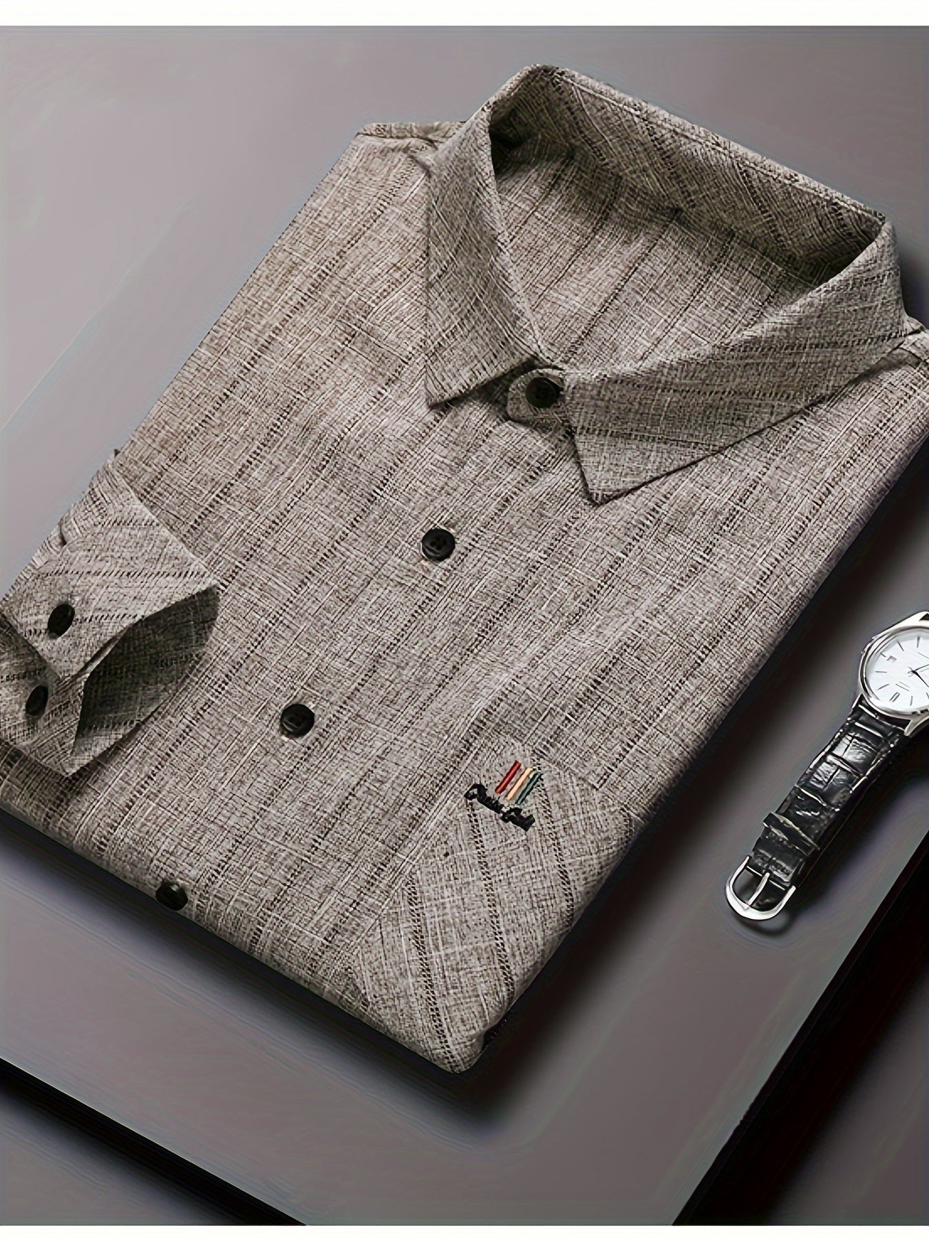 Мужская полосатая рубашка из полиэстера и вискозы с нагрудным карманом, длинный рукав, повседневная с воротником