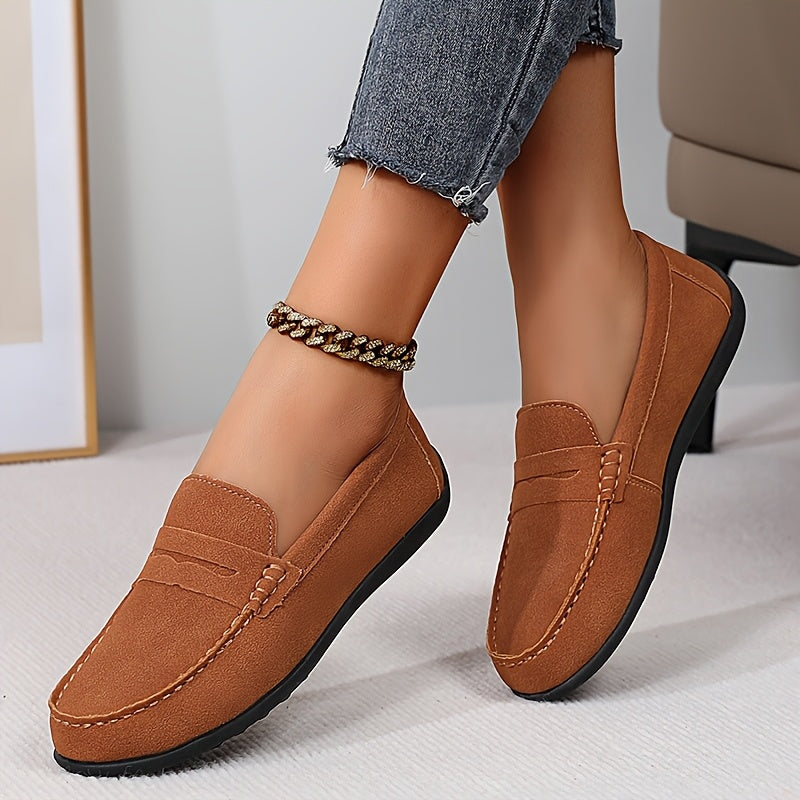 Women’s Faux Cover Loafers Slip-On Flats Round Toe Comfortable All-Season