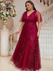 Plus Size Floral V-Neck Mother of the Bride Dress Long Sleeveless Gown Black White Leaf Pattern