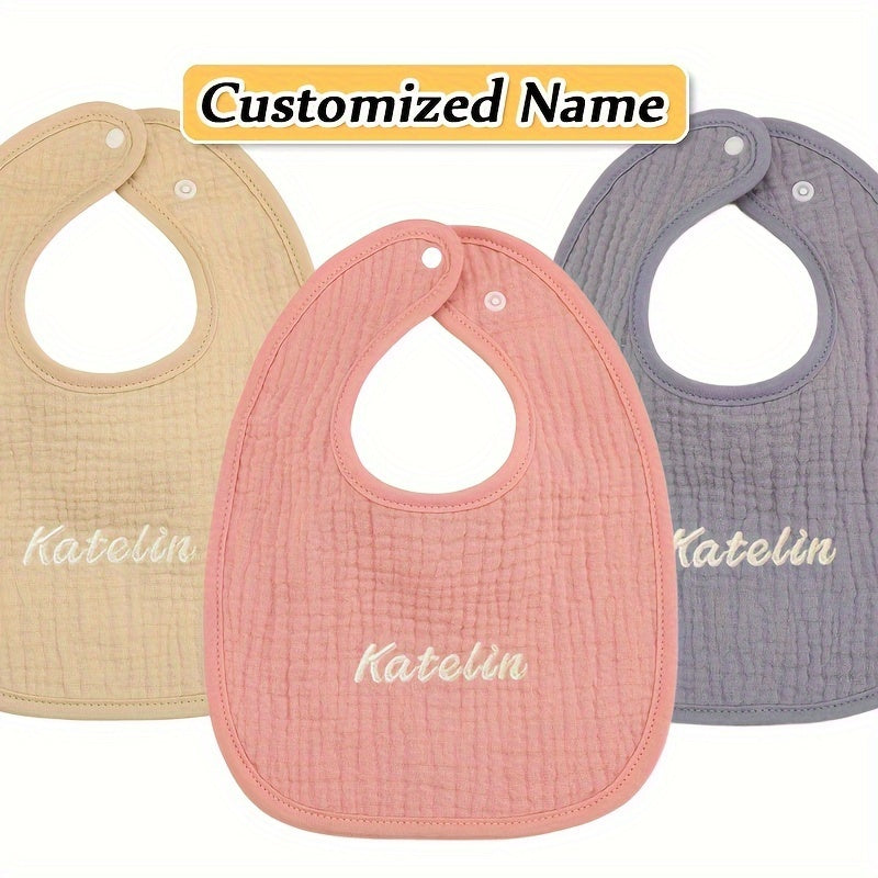 Set of Four Personalized Baby Bibs Soft Breathable Absorbent Adjustable Snap