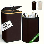 Bamboo Kitchen Recycling Bin 26 Gallon Capacity Removable Tote Bag Indoor Use