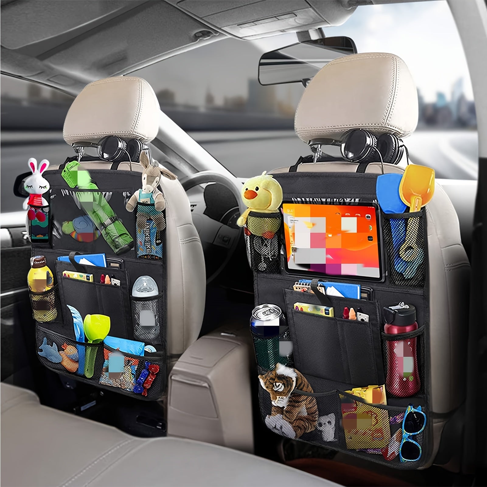 Waterproof Car Backseat Organizer with Touch Screen Tablet Holder Multi-Pocket Storage Bag