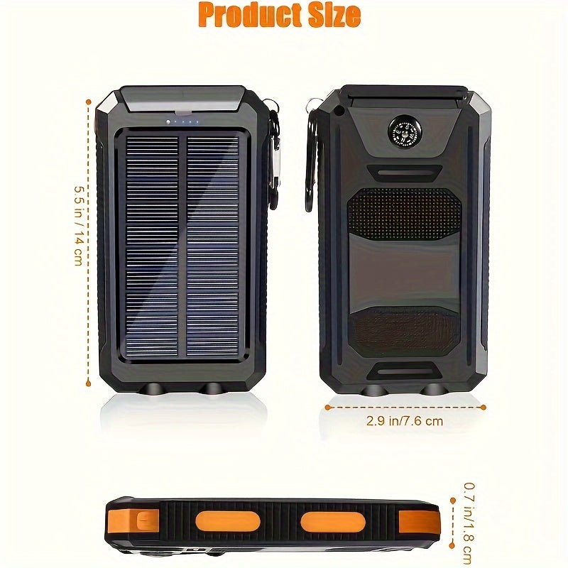 8000mAh Solar Power Bank with USB C and Dual LED Flashlights for Camping and Outdoor Use