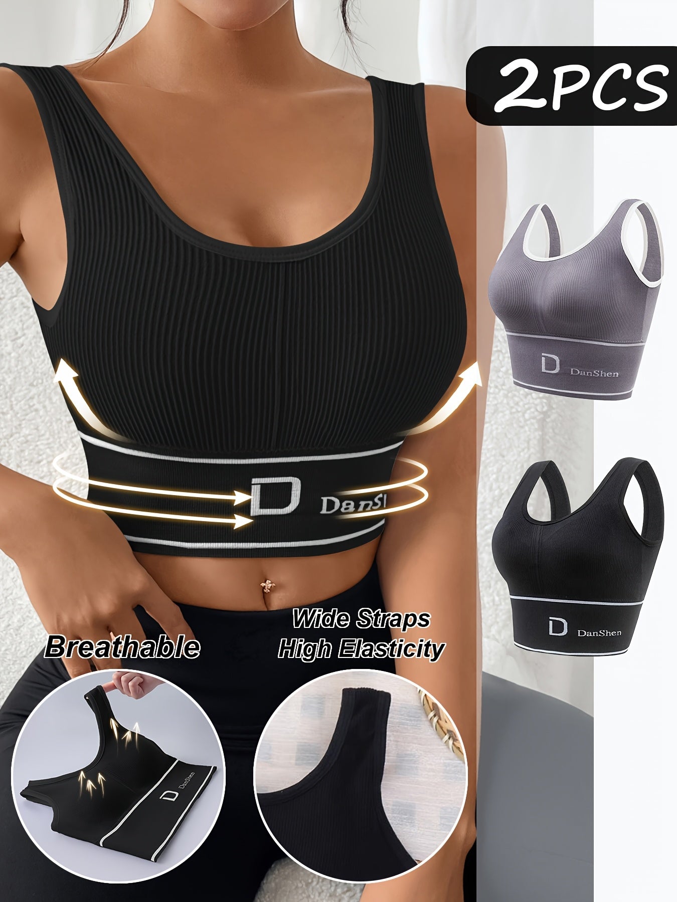 Women's Plus Size Padded Sports Bras No Underwire High-Impact Yoga Running Black Grey