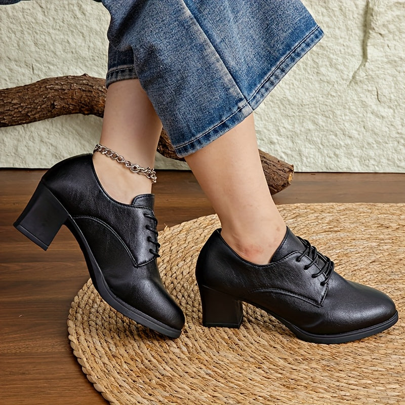 Women's Lace-Up Chunky Mid Heel Oxford Shoes Synthetic Upper Casual Formal