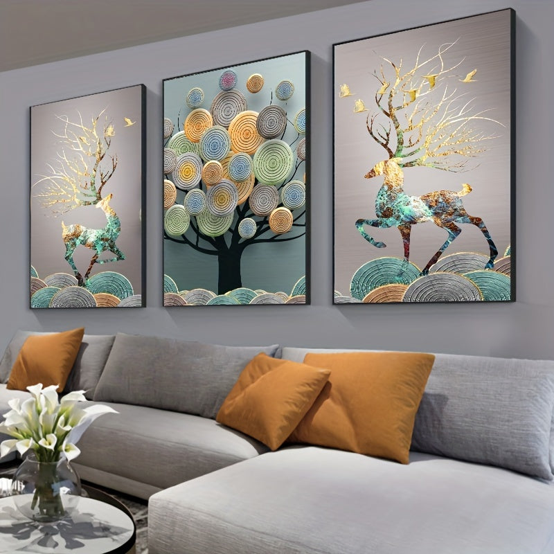 Frameless Canvas Wall Art Set of 3 Chinese Feng Shui Tree Portrait Decor for Living Room 15.7x23.6 Inches