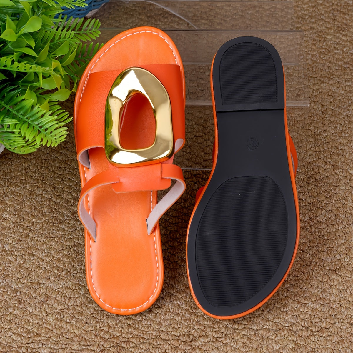 Women Large Buckle Open-Toe Shiny Casual Shoes for Summer Beach