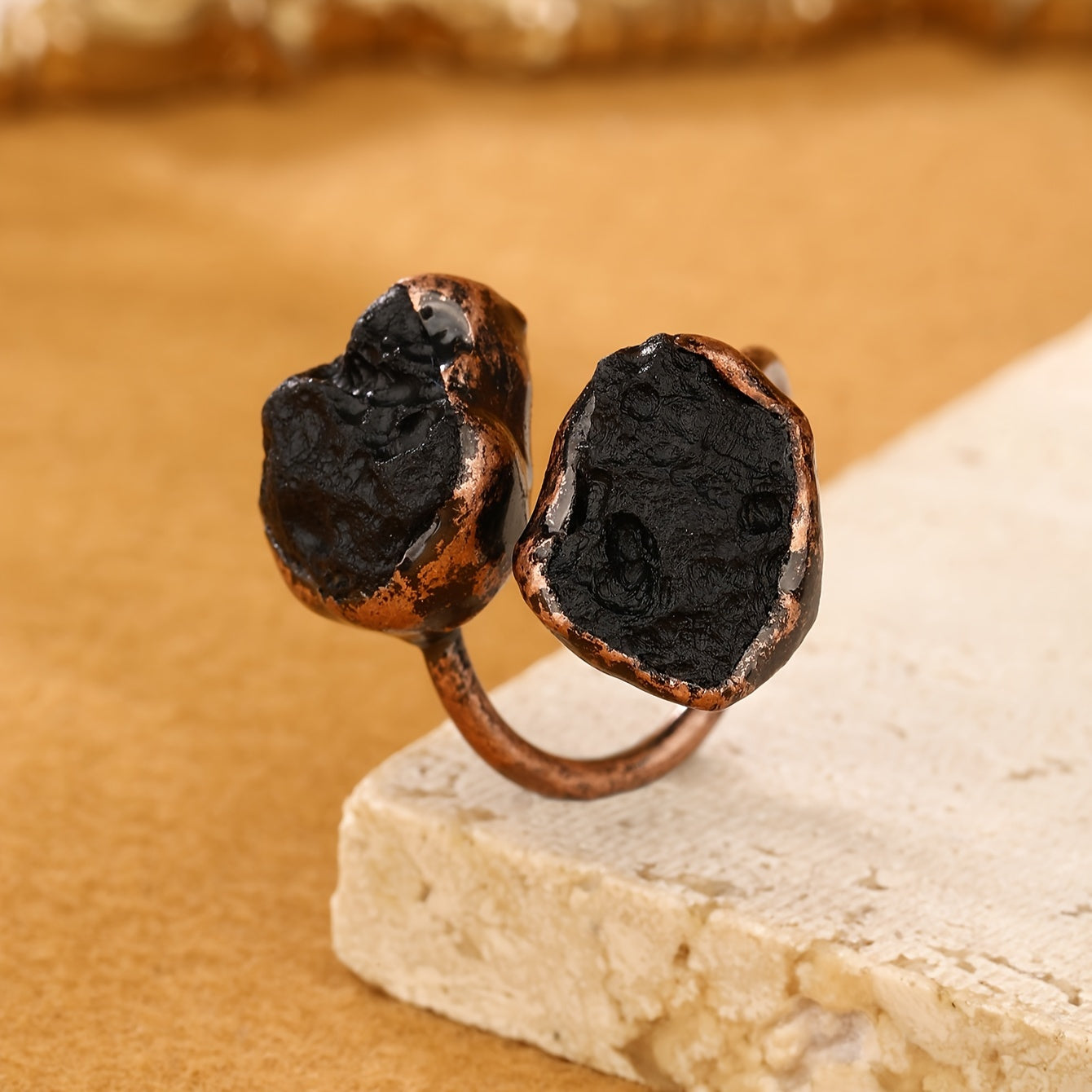 Boho-Chic sozlanadigan uzuk Amethyst, Yashil Fluorit, Tourmaline va Agat tabiiy toshlar bilan