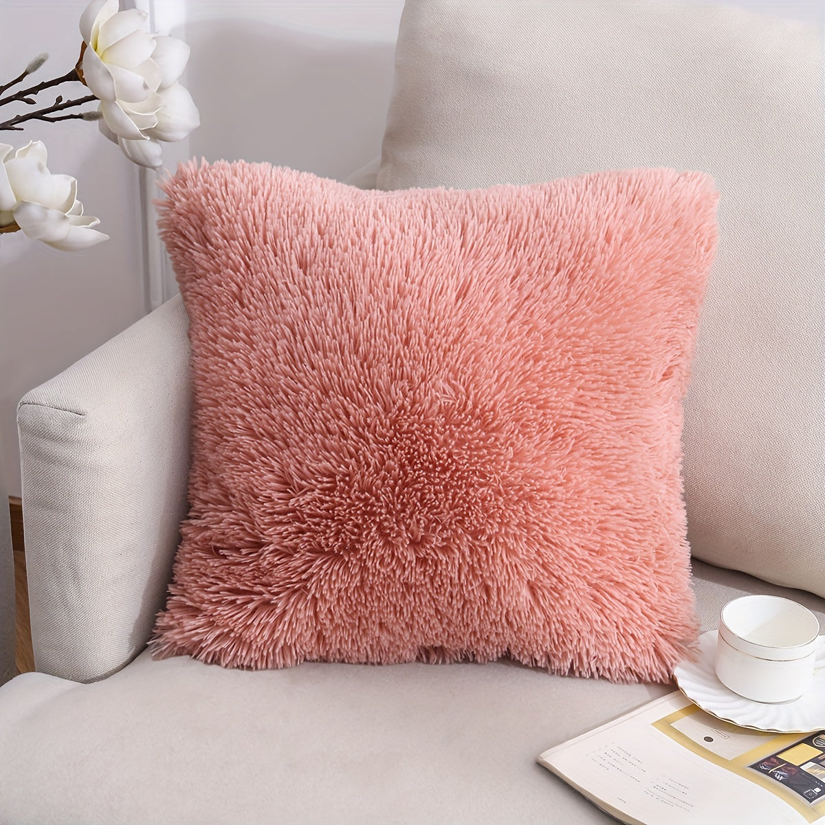 40.64 cm Fuzzy Throw Pillow Cover with Zipper Square Cushion Cover for Sofa Bed Decor