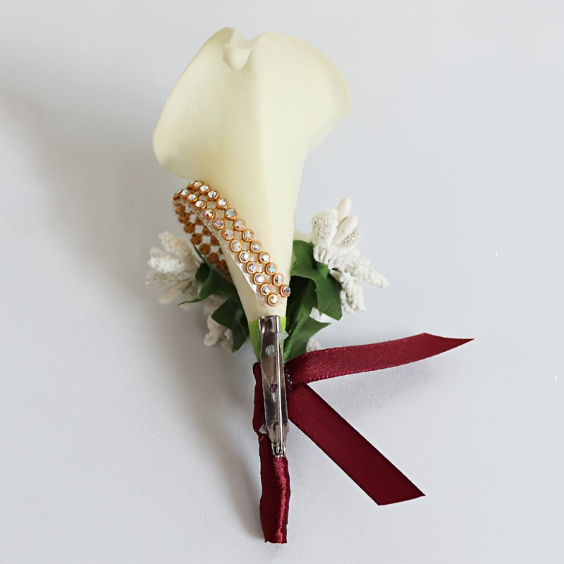 European-Style Artificial Calla Lily Corsage Set for Weddings and DIY Embellishments