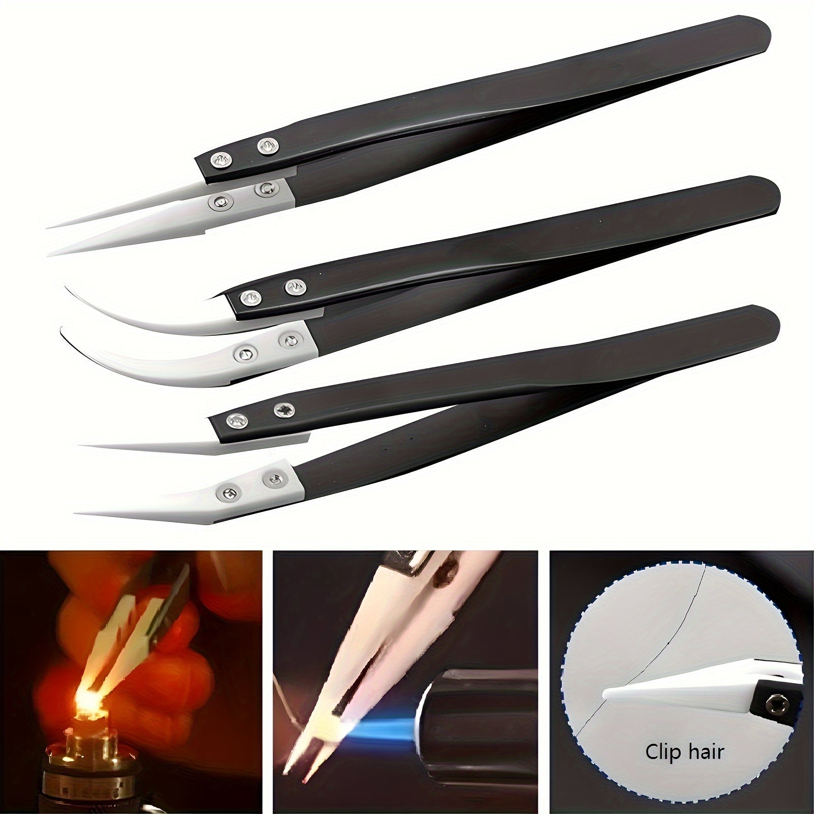 Ceramic Electronics Soldering Tweezers High Temperature Resistant Anti-Static Insulated Straight Curved