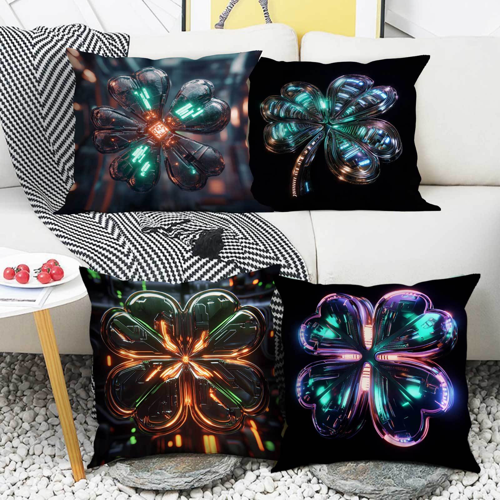 Set of 4 Modern Fantasy Clover Pillowcases Polyester Zipper Closure for Home Office Car Sofa