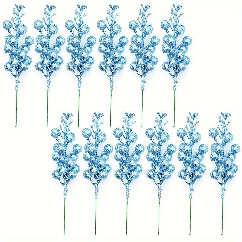 12 Sparkling Christmas Decorations Set with Gold Branches Ornaments Wreaths and Holiday Party Decor