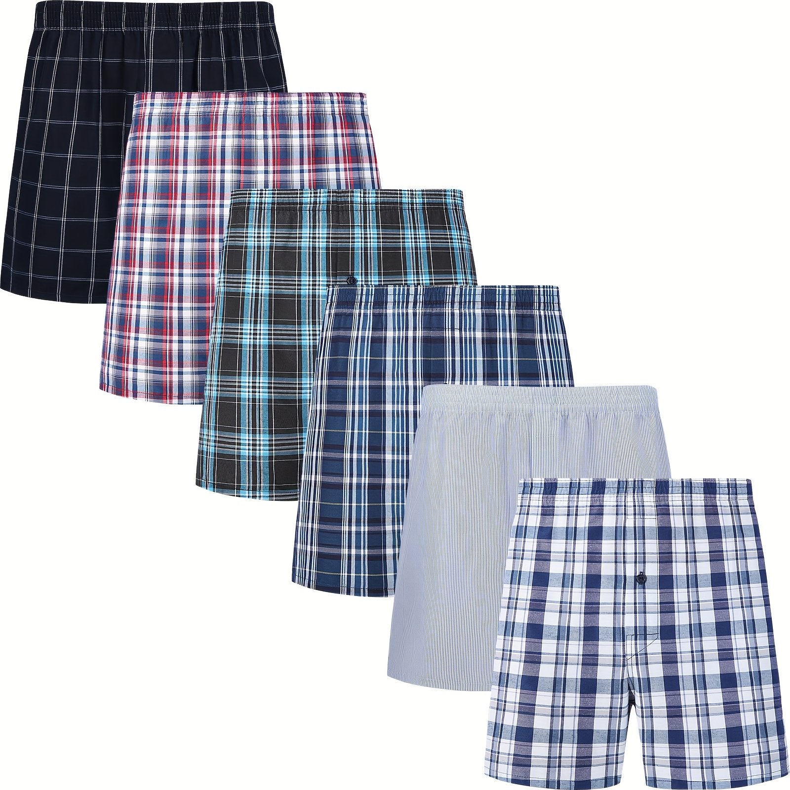 6 Pack Plus Size Men's Plaid Cotton Blend Boxer Shorts Loose Fit Casual
