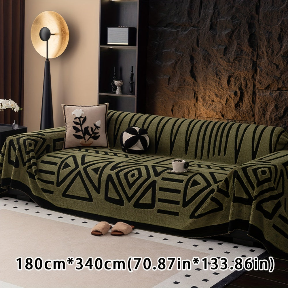 Boho Style Geometric Velveteen Sofa Throw with Machine Washable Cover for Armchair Loveseat and Sofa