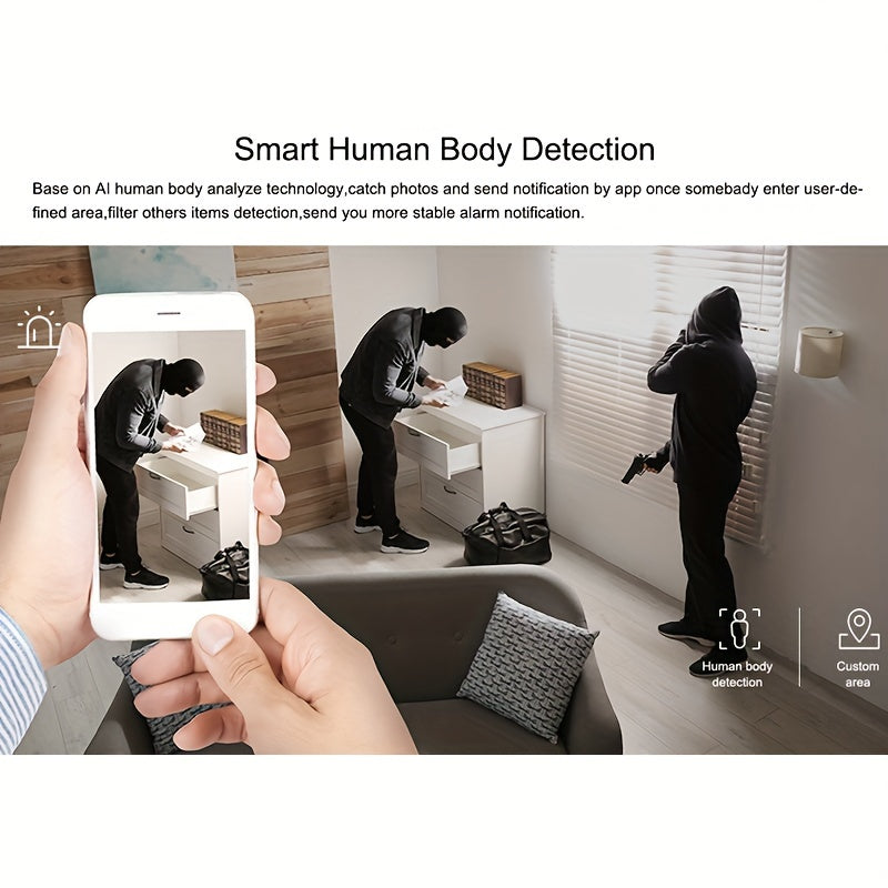 Беспроводная камера безопасности с двусторонним аудио и детекцией движения, идеально подходит для обеспечения безопасности детей, пожилых людей и домашних животных ночью - Улучшенная камера наблюдения для спокойствия.
