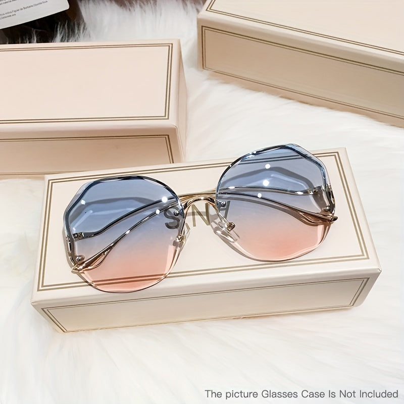 Women's Frameless Round Glasses with Gradient Metallic Lenses for Fashion
