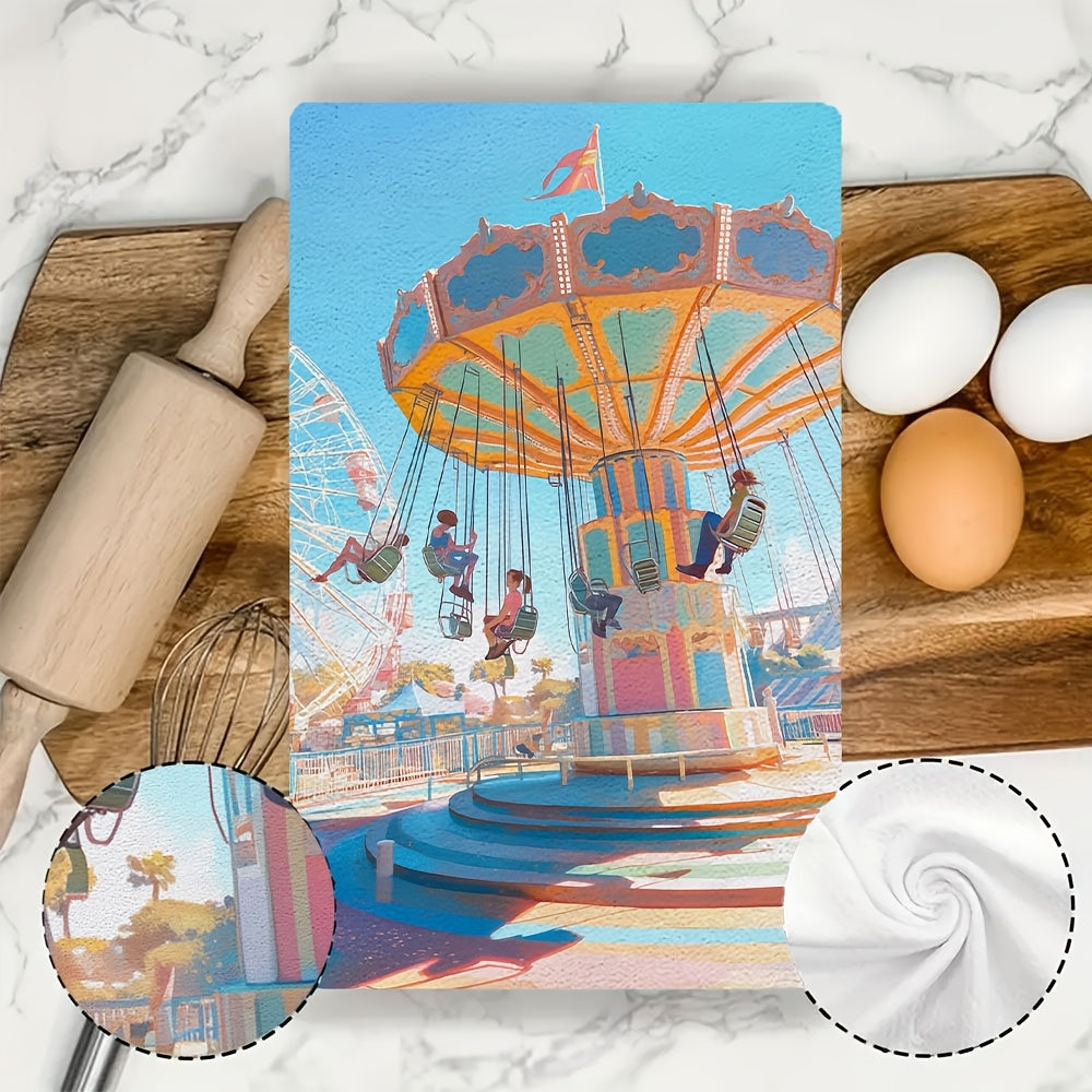 Набор из 2 кухонных полотенец - ультрамягкие и высокоабсорбирующие, идеально подходят для дня веселья в парке аттракционов или тематическом парке. Идеально для праздничного декора, можно стирать в машине, размер: 16x24 дюйма. Код: 2KYSMF1214120