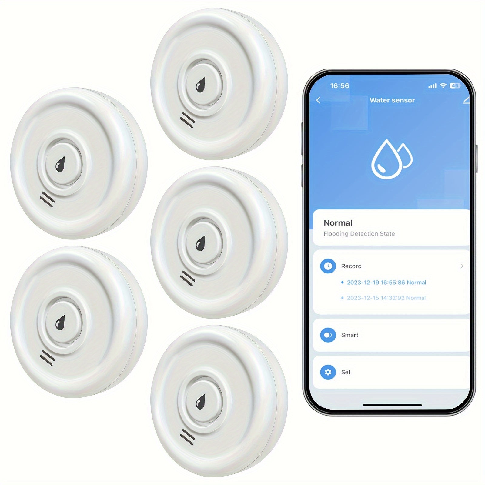 Smart WiFi Water Leak Detector with High Volume Alarm Battery-Powered Mobile Notifications Suitable for Kitchen Bathroom Basement Garage