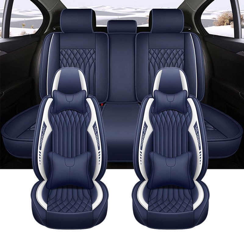 All-Season Faux Leather Car Seat Covers Non-Slip Scratch-Resistant Navy Blue 5-Seat