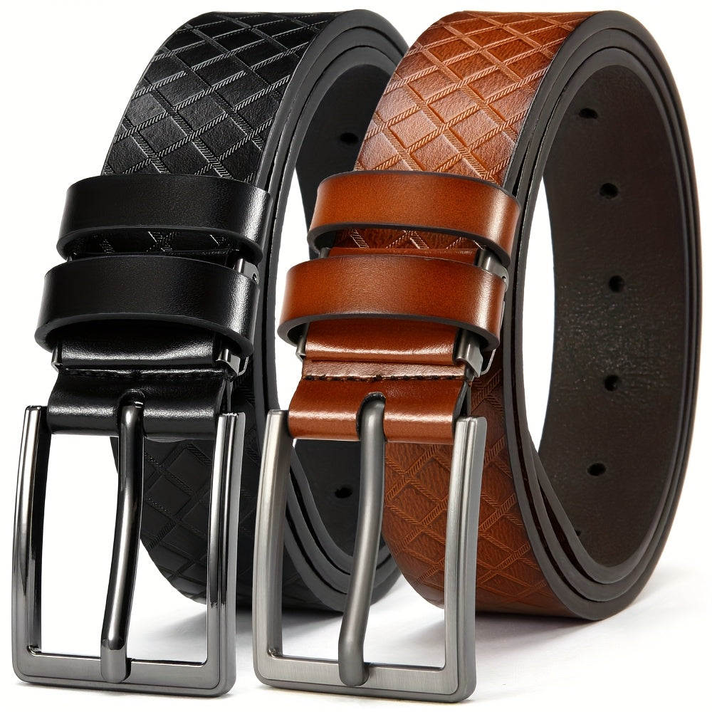 Men's Genuine Leather Belts Adjustable 3.17cm Width Square Buckle for Jeans Dress Pants Black Brown Set