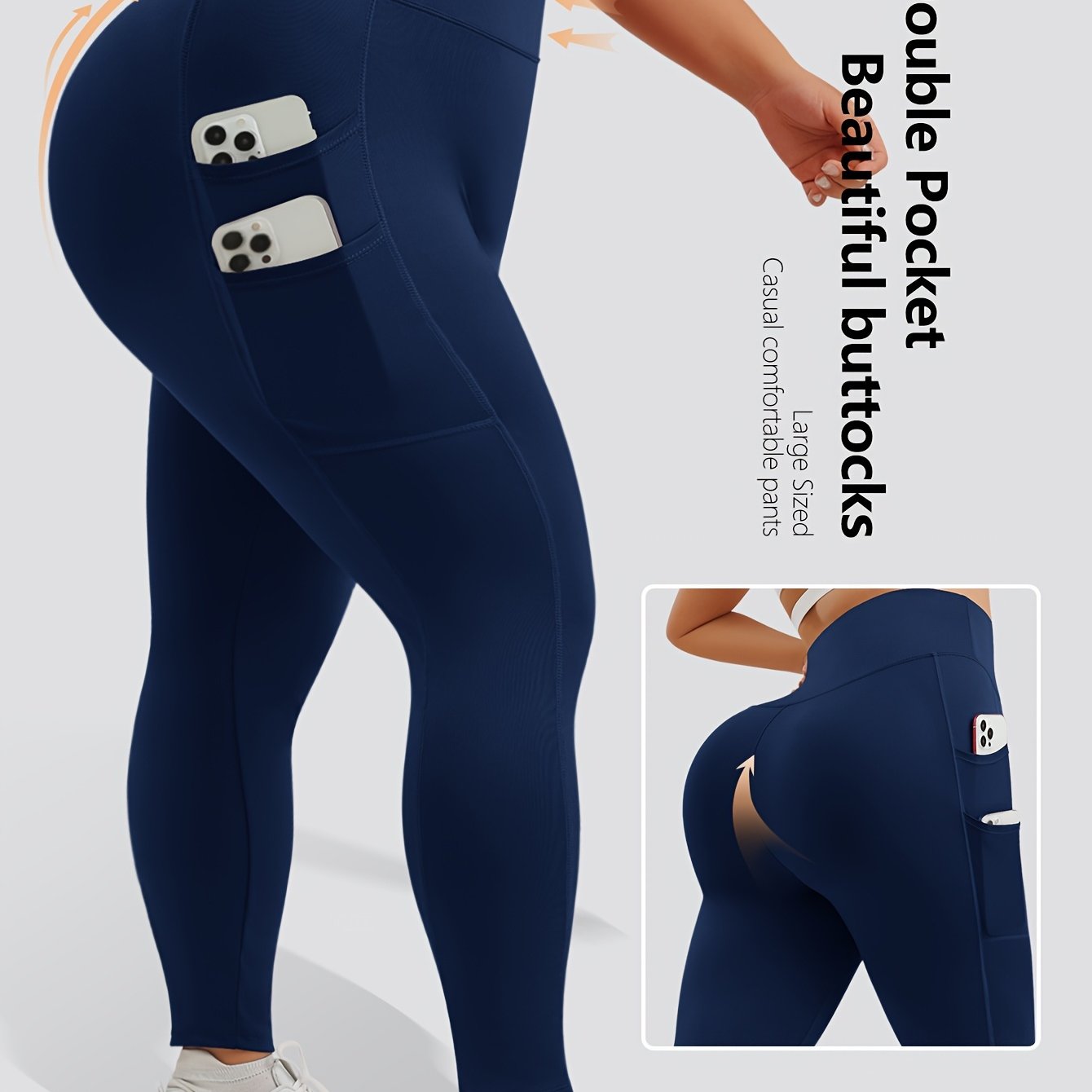 Plus Size Pink High-Waist Yoga Leggings with Pockets Seamless Stretchy