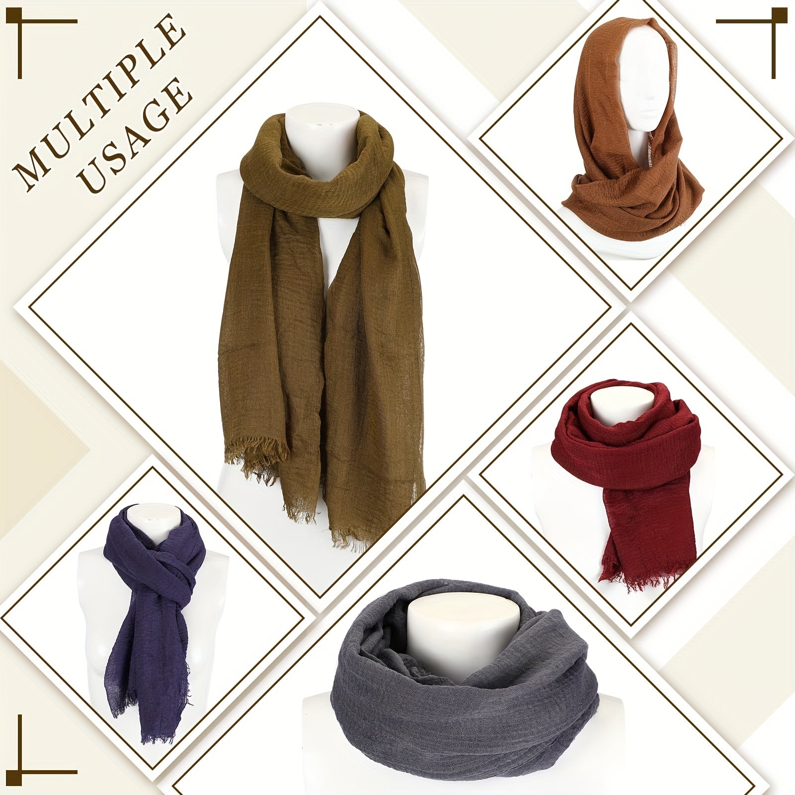 Women's Large Breathable Sun Protection Headscarf Solid Color Lightweight Wrinkle Scarf