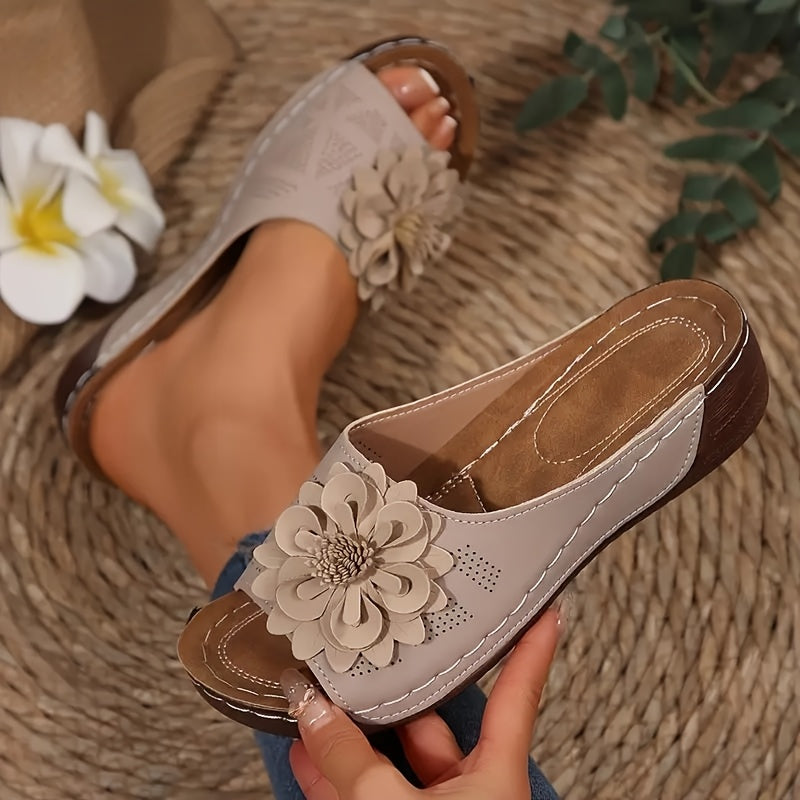 Women's Summer Floral Slide Sandals Open Toe Slip-On Non-Slip Rubber