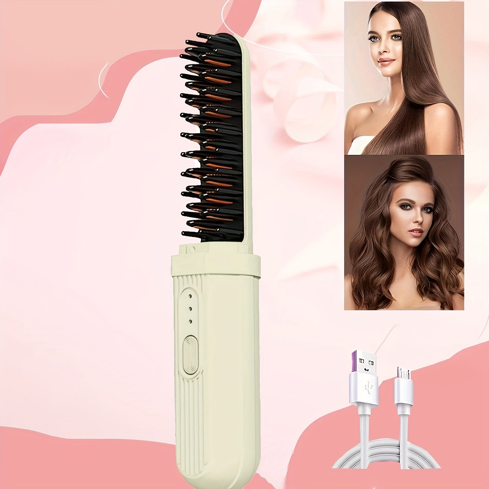 Portable USB Rechargeable Hair Straightener and Curler with Thermal Ion Comb and Anti-Scalding Safety