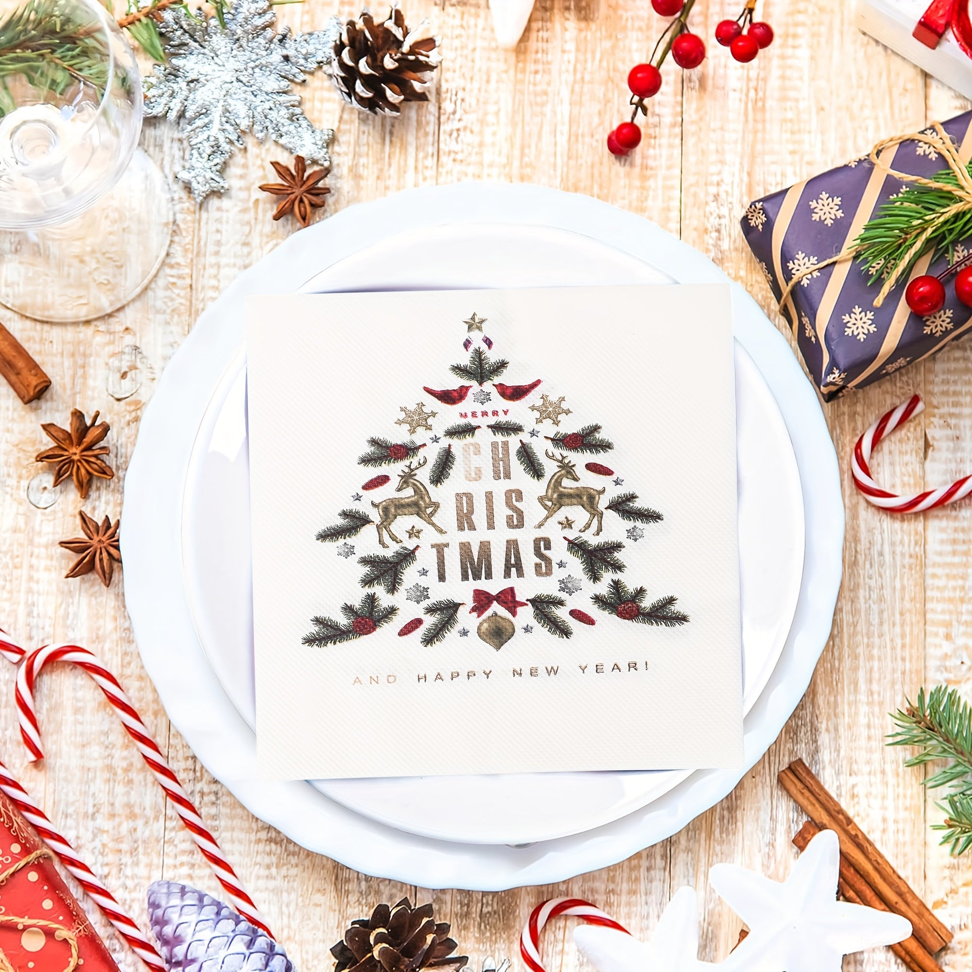 Одноразовые салфетки с дизайном новогодней елки, 2 слоя, для праздничных вечеринок, упаковка 50 шт.