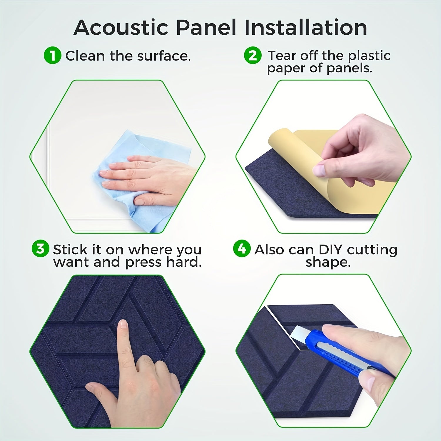 12pcs Hexagonal Acoustic Panels Soundproof Wall Treatment Self-Adhesive for Home Studio Office
