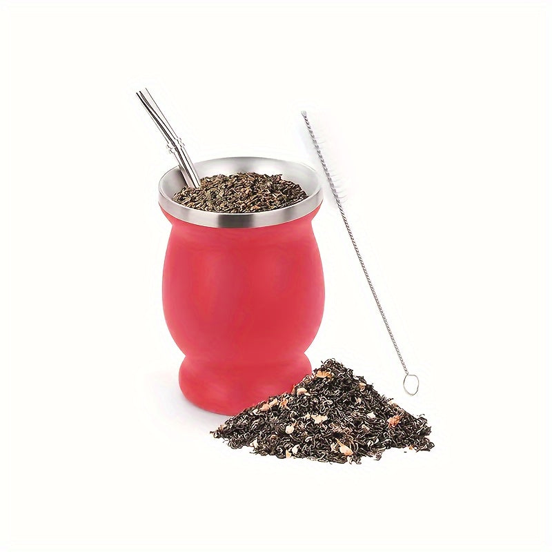 8oz Stainless Steel Yerba Mate Cup and Bombilla Set with Brush and Straw