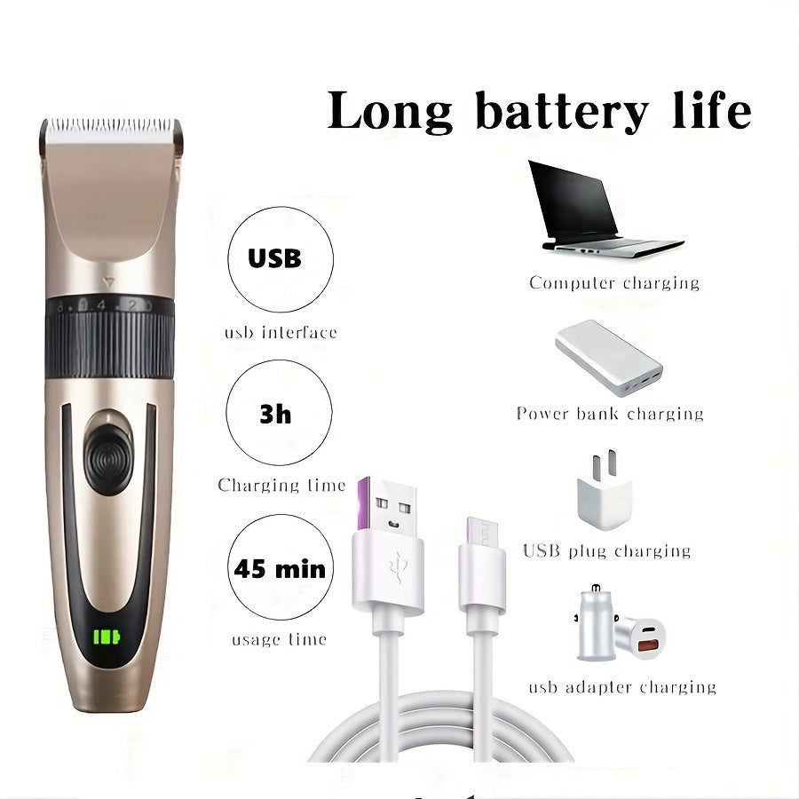 Cordless Hair Clippers for Men USB Rechargeable Low Noise High Power Hair Cutting Kit with Guide Combs