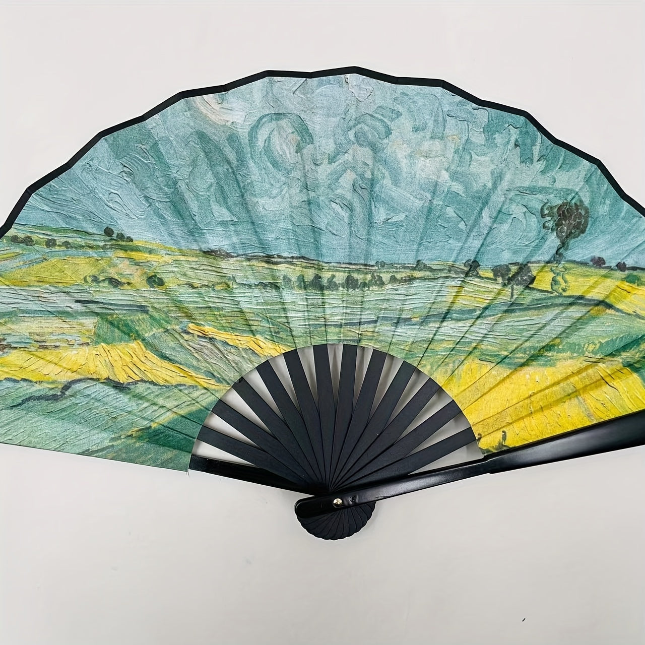 Hand Fan with Elegant Landscape Print for Dancing and Cheongsam Dressing High-Quality Folding Design