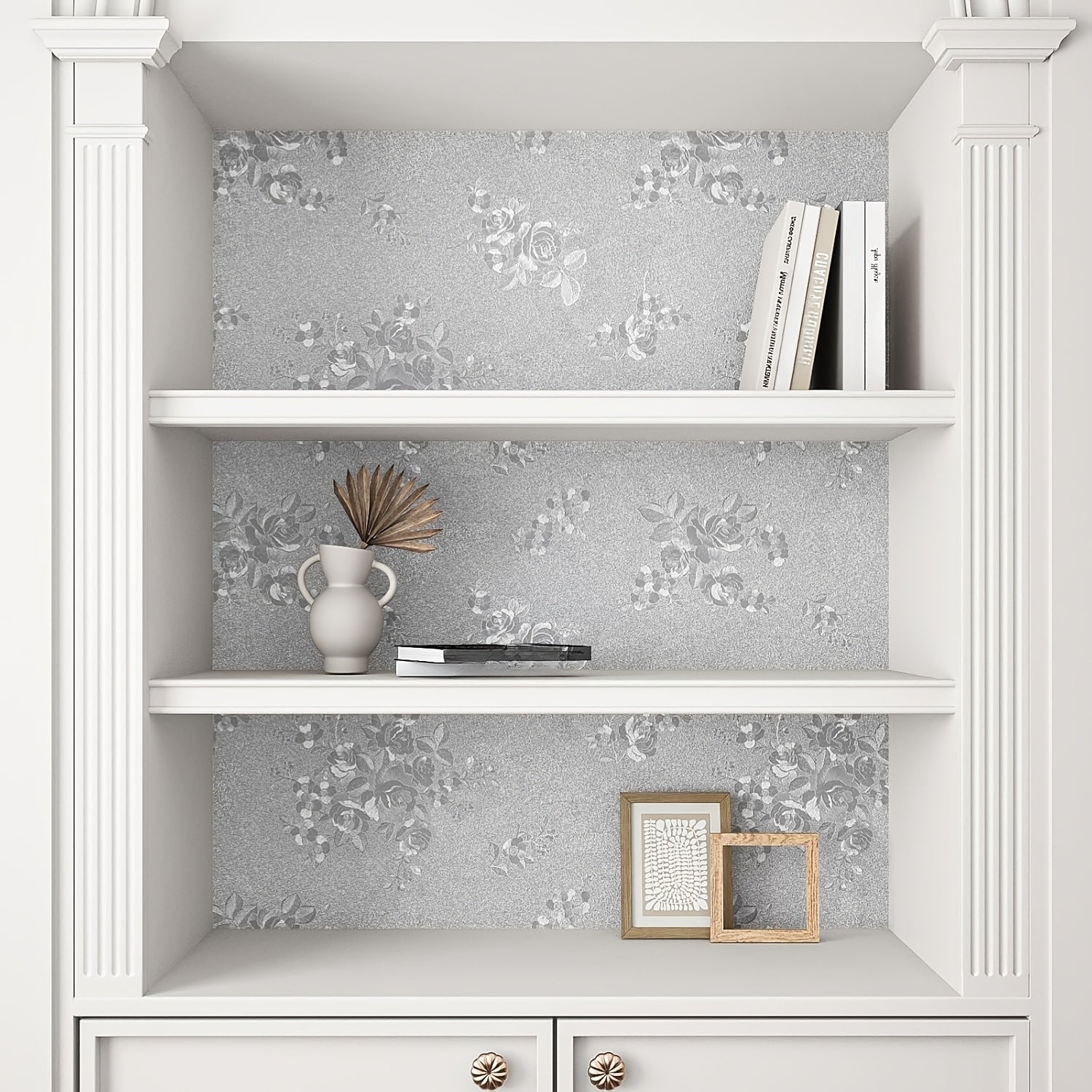 Silver Gray Floral Vinyl Wallpaper Roll Self-Adhesive Removable for Home Decor