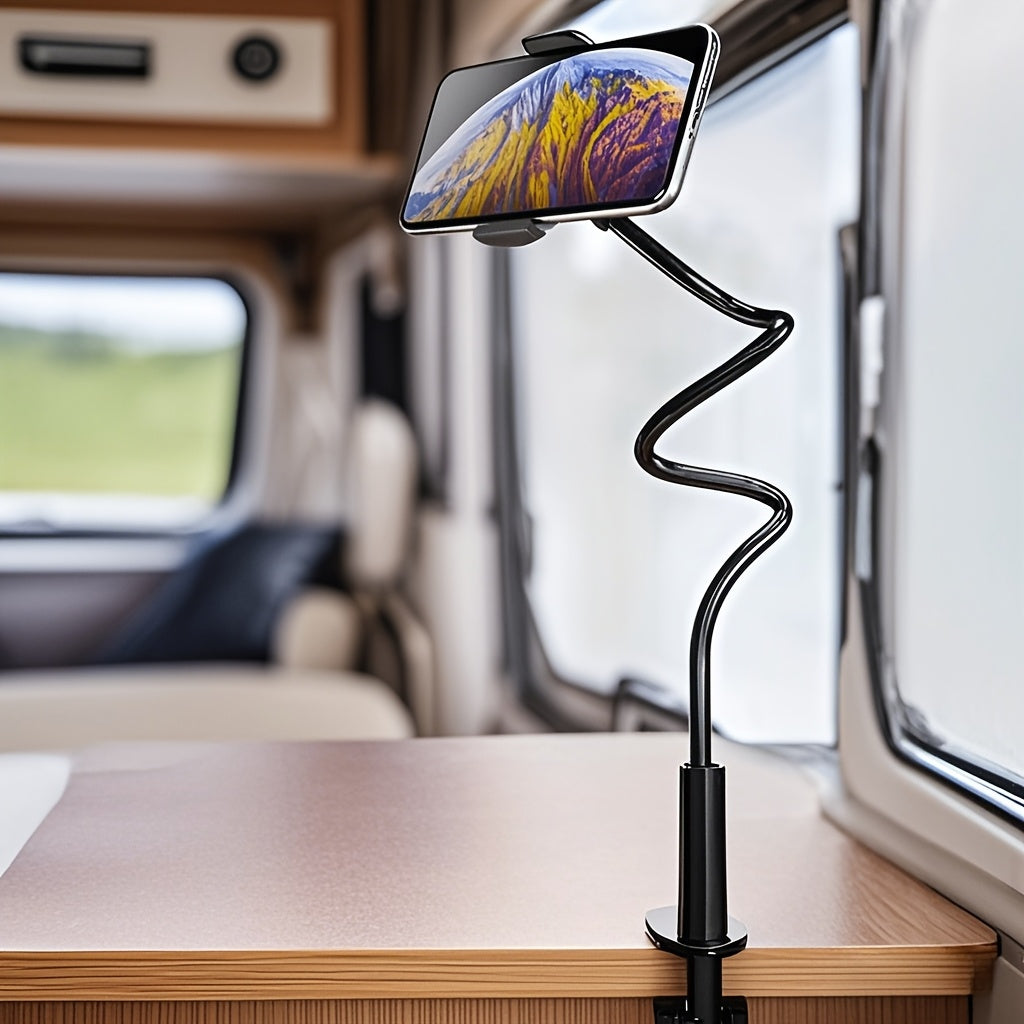 Adjustable Mobile TV Stand with Wheels and Phone Holder for RV Office Bedside Home