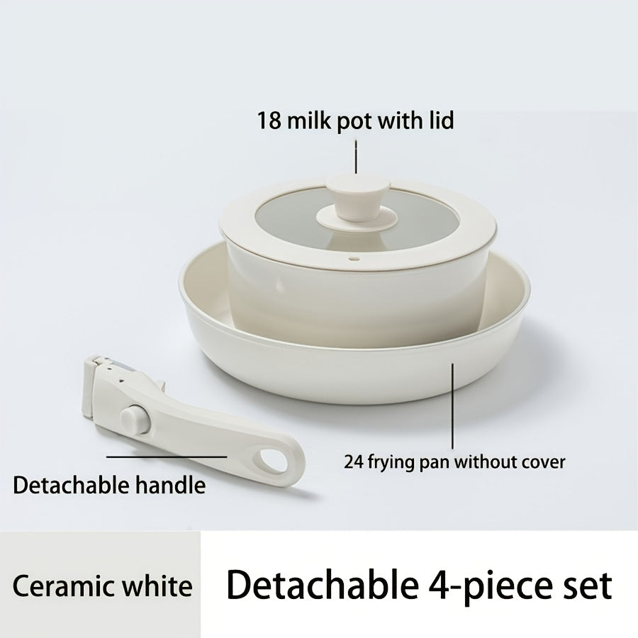 Stackable Cast Iron Cookware Set with Detachable Handles Non-Stick Coating