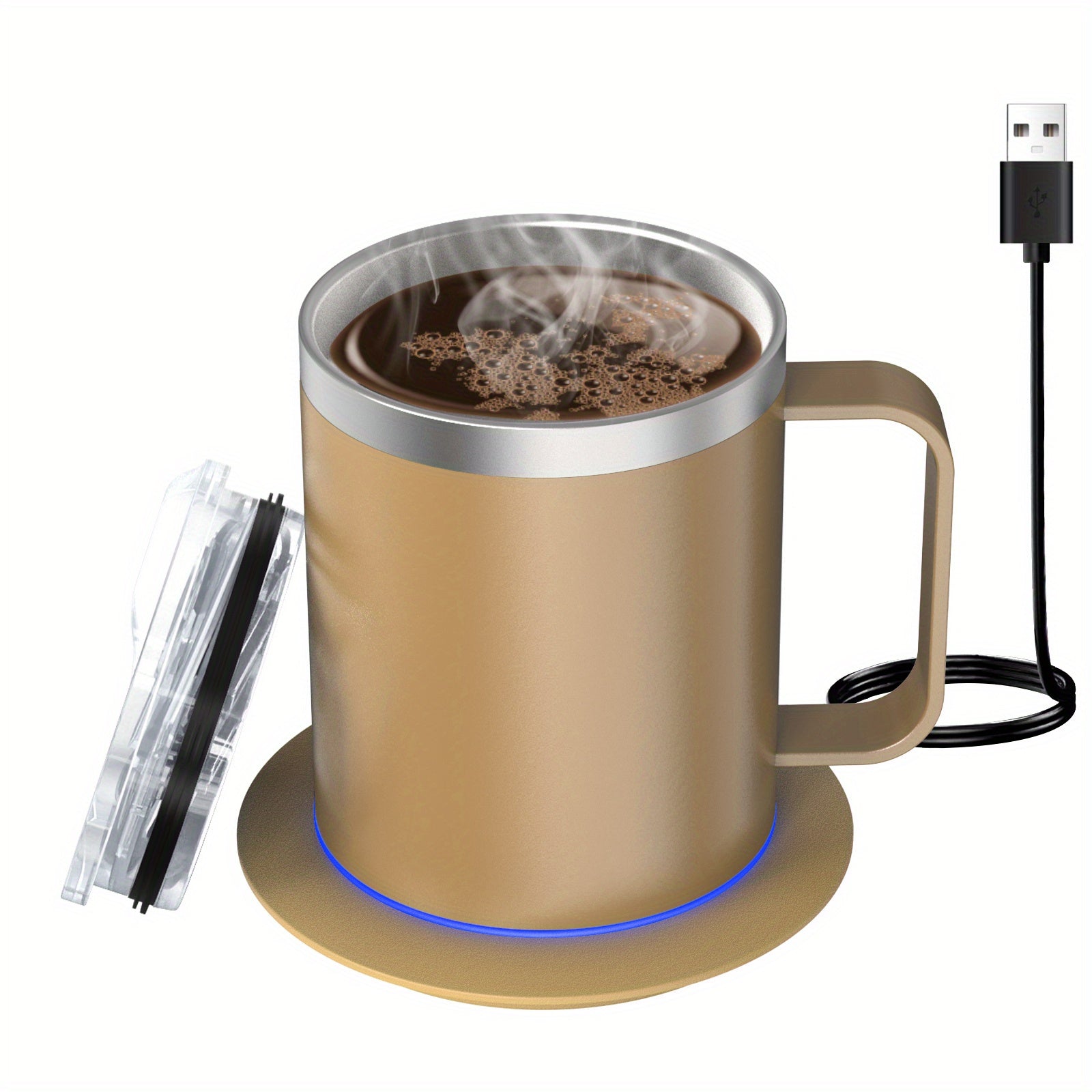 Electric Coffee Mug Warmer Set with Heating Base and Lid for Desk