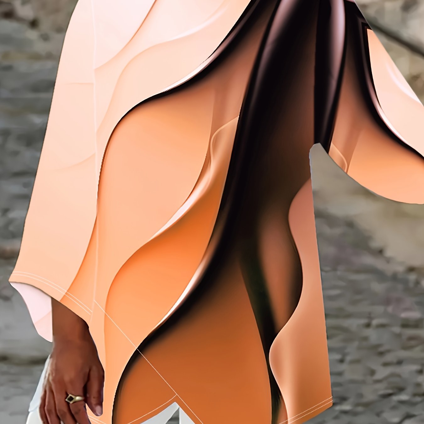 Plus Size Ombre Asymmetrical Hem T-Shirt with Crew Neck and Long Sleeves for Spring and Fall