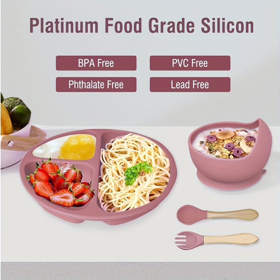 Baby Feeding Set for Infants and Toddlers 0-3 Years Silicone Bowl Plate Bib Spoon Fork BPA PVC Phthalate Free