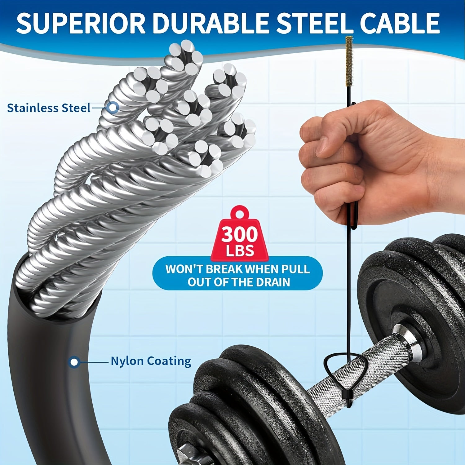 Set of 3 Stainless Steel Drain Clog Remover Hooks Nylon Coated for Bathroom Sink Bathtub Shower