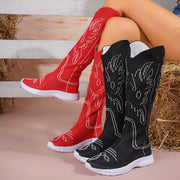 Women's Knee-High Winter Boots Fabric Snowflake Heel Cold Weather Footwear